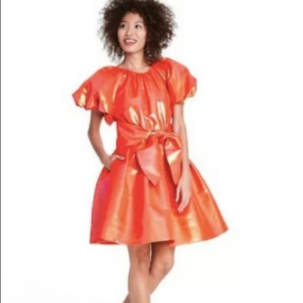 Christopher John Rogers x Target Dress Small Orange Iridescent Puff Sleeve